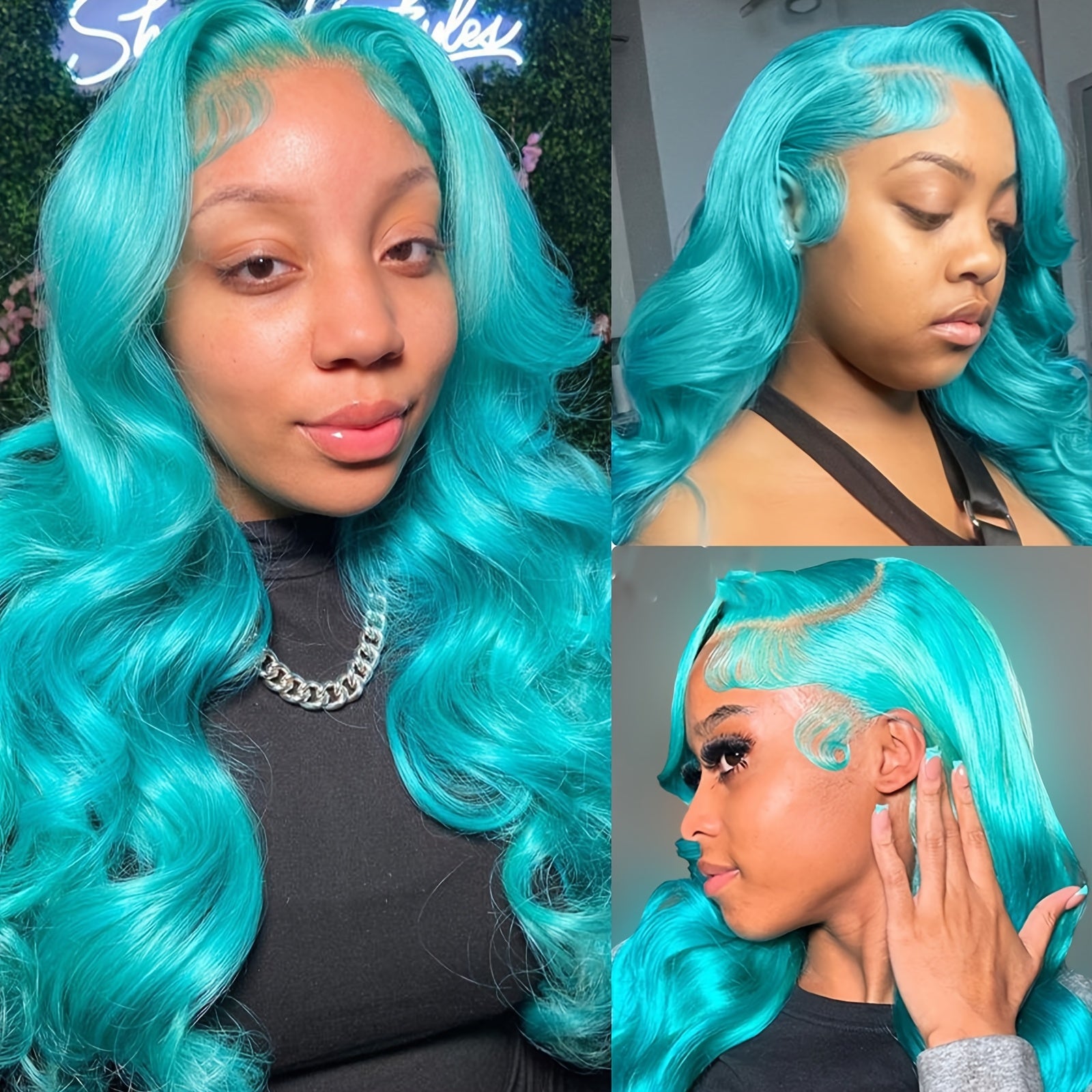 13x4 Lace Front Wig Light Blue Body Wave 26 Inch - Fluffy Heat-Resistant Synthetic Hair, 180% Density Glueless Wig for Women, Middle Part for Daily, Party, Cosplay & Halloween, Wig Accessories