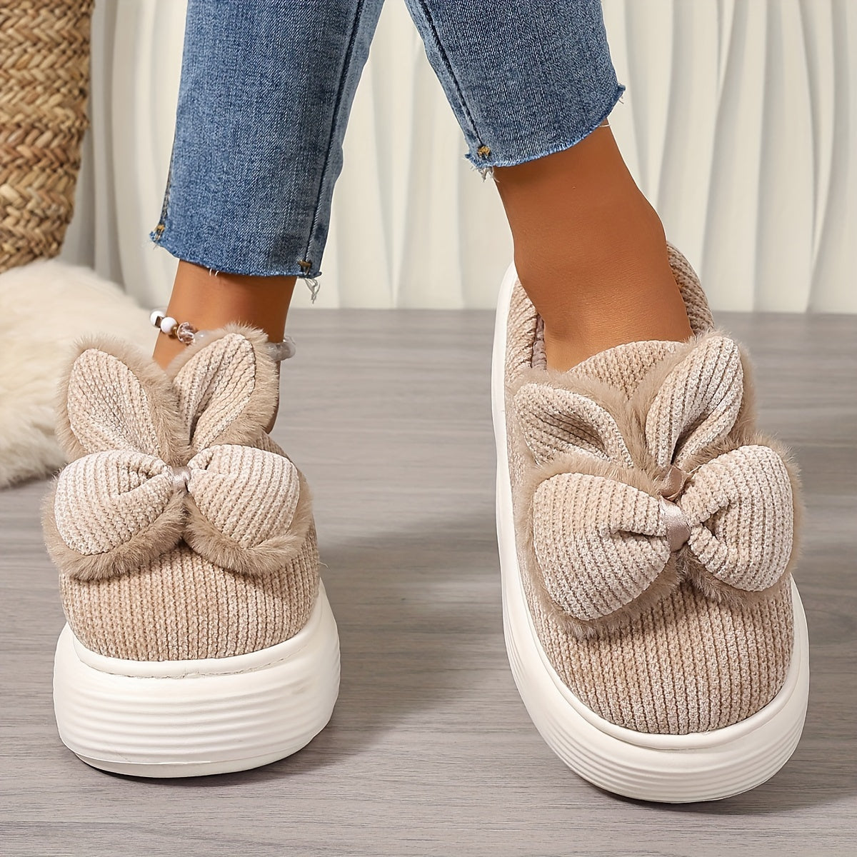 Cute Solid Color Slippers, Casual Slip on Plush Lined Shoes, Comfortable Indoor Home Slippers, Valentine'S Day Gifts
