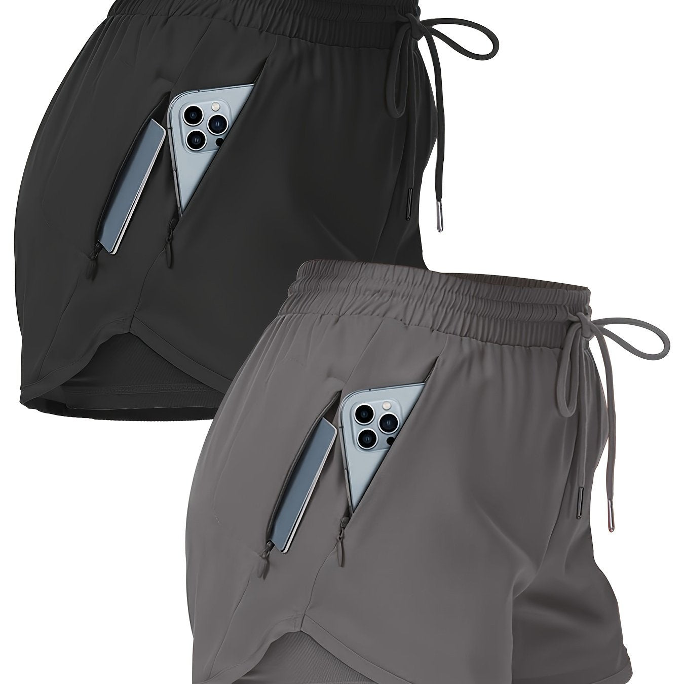 2pcs Pocketed Workout Shorts, Causal Sports Athletic Gym Running Shorts for Women