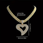 Valentine's Day Heart Pendant Necklace - Bling Bling Y2K Style Cuban Chain with Inlaid Rhinestones, Punk Rock Inspired Jewelry for Lovers, Cracking Heart-Shaped Pendant, Perfect Gift for Him/Her