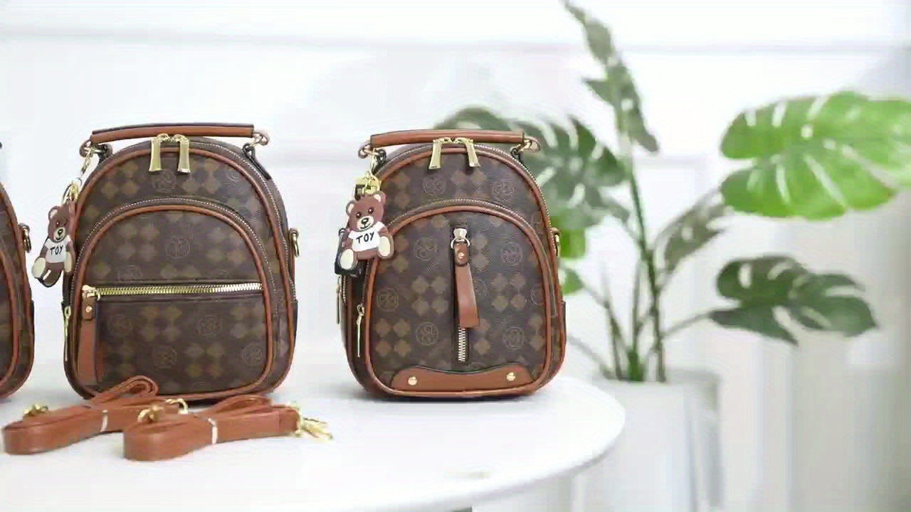 Luxury Checkered Backpack with Golden Accents - Perfect for Casual Outings