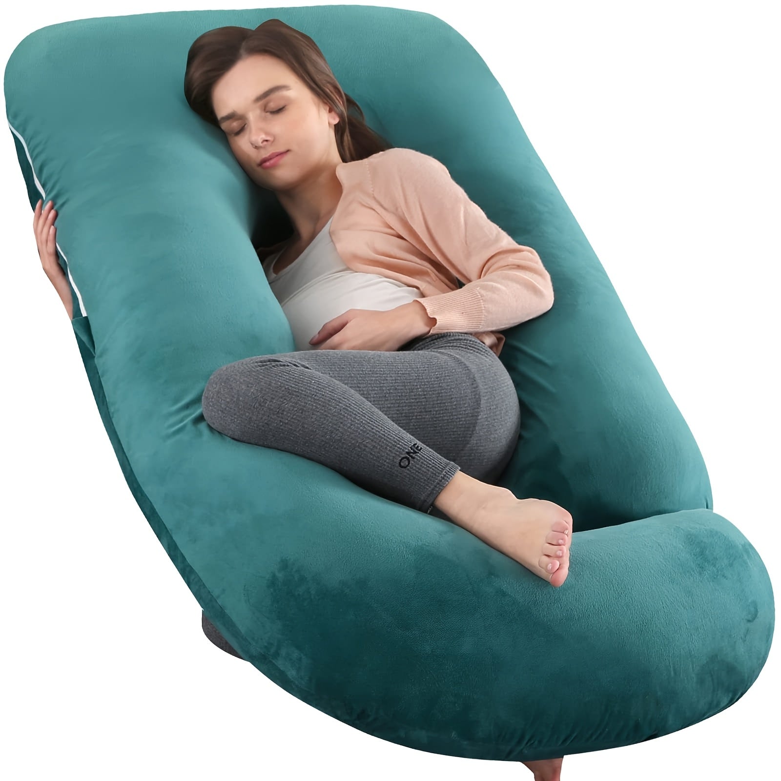 [Full Body Maternity Pillow] 60-inch Full Body Pillow - J-Shaped Maternity Pillow with Velvet Pillowcase - Back, Leg, and Tummy Support for Comfortable Sleep