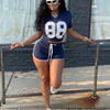 Casual Sports Women'S Clothing Set with Digital Print, Featuring Short Sleeves And Shorts.