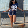 Casual Sports Women'S Clothing Set with Digital Print, Featuring Short Sleeves And Shorts.