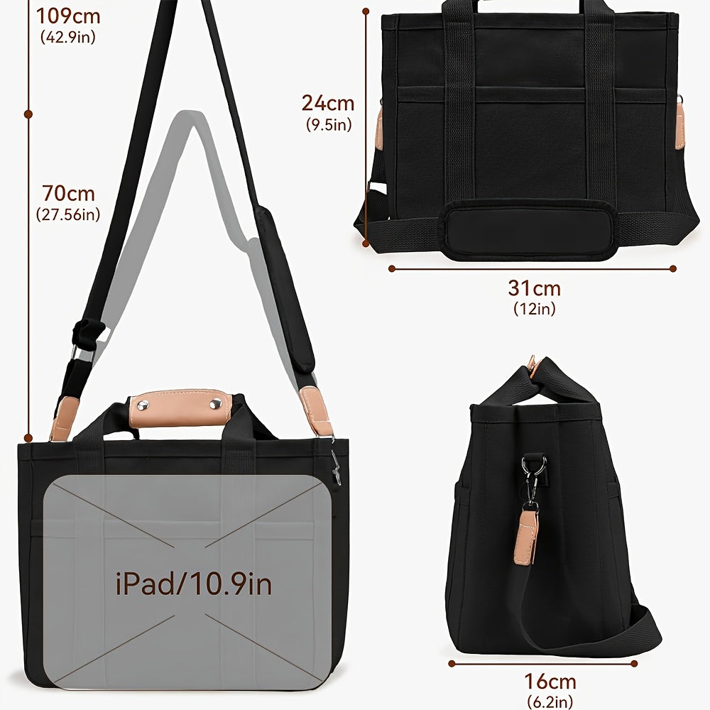 Canvas Tote Bag with Multi-Pocket for Women, Stylish & Spacious Messenger Bag - Durable, High-capacity, Versatile with Comfortable Single Shoulder Strap And Organized Compartments
