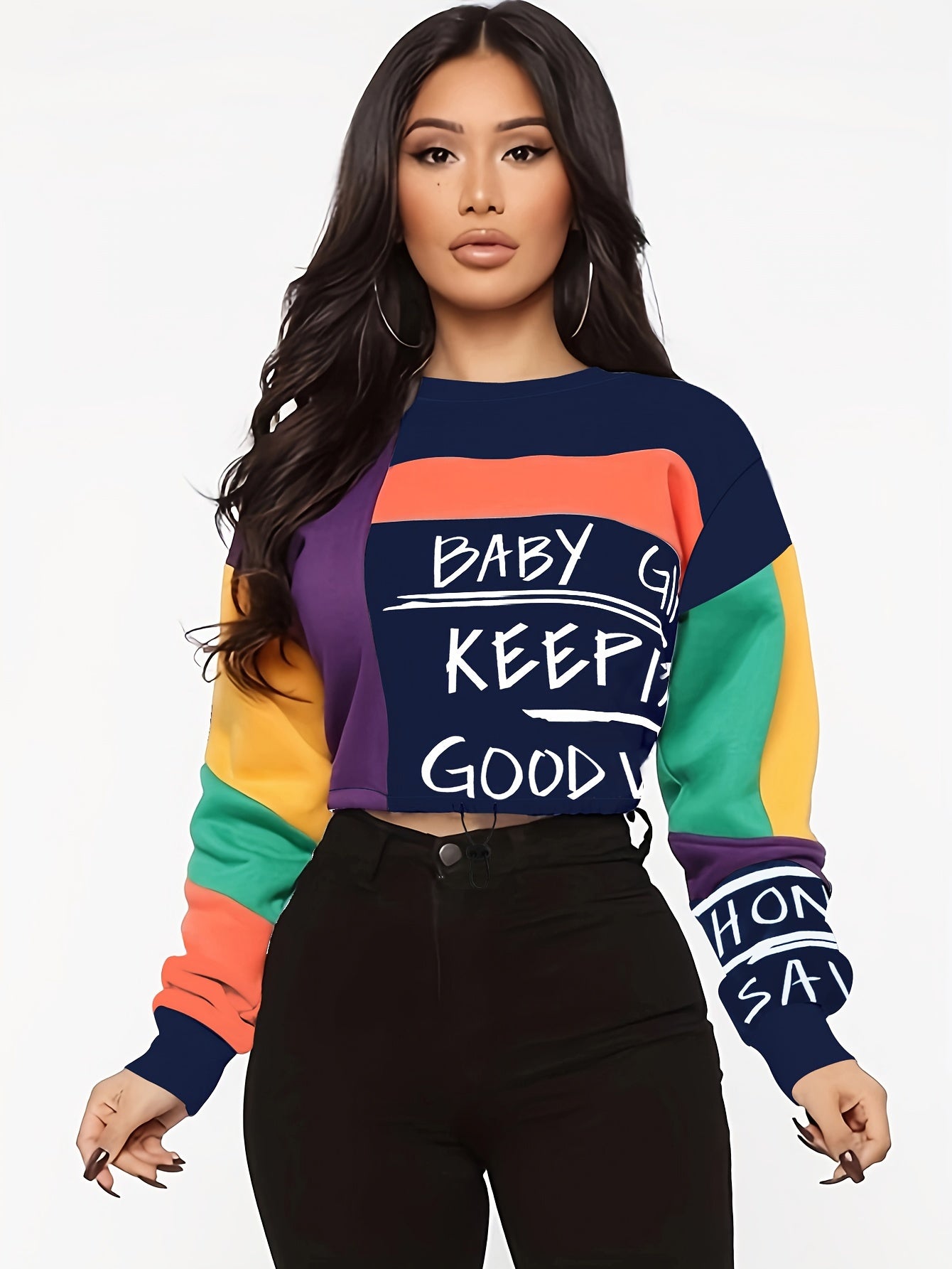 [Cozy Sweatshirt] Cozy Color Block Women's Sweatshirt - Long Sleeve Crew Neck For Fall & Winter