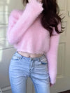 Faux Fur Crew Neck Sweater, Elegant Long Sleeve Sweater For Fall & Winter, Women's Clothing