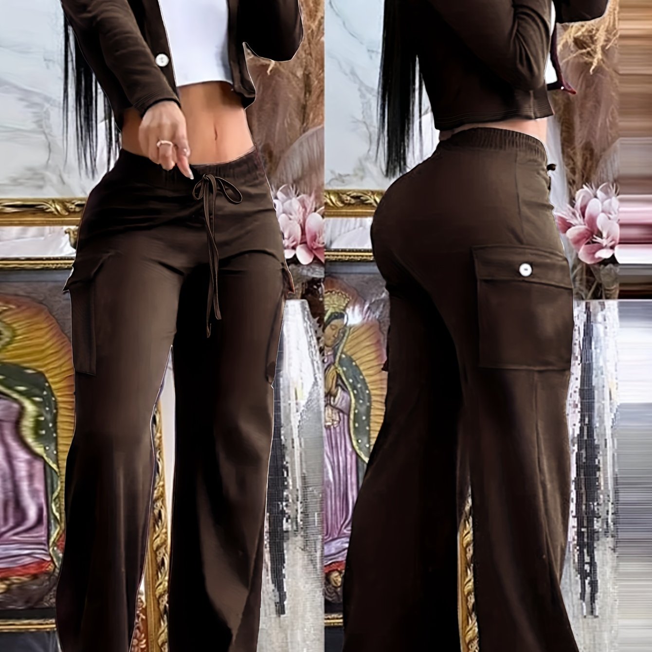 Women'S Stylish Green Two-Tone Knit Cardigan & Pants Set - Polyester Blend, V-Neck, Button-Up, Fall & Winter Casual Wear, Casual Wear|Trendy Casualwear|Polyester Blend