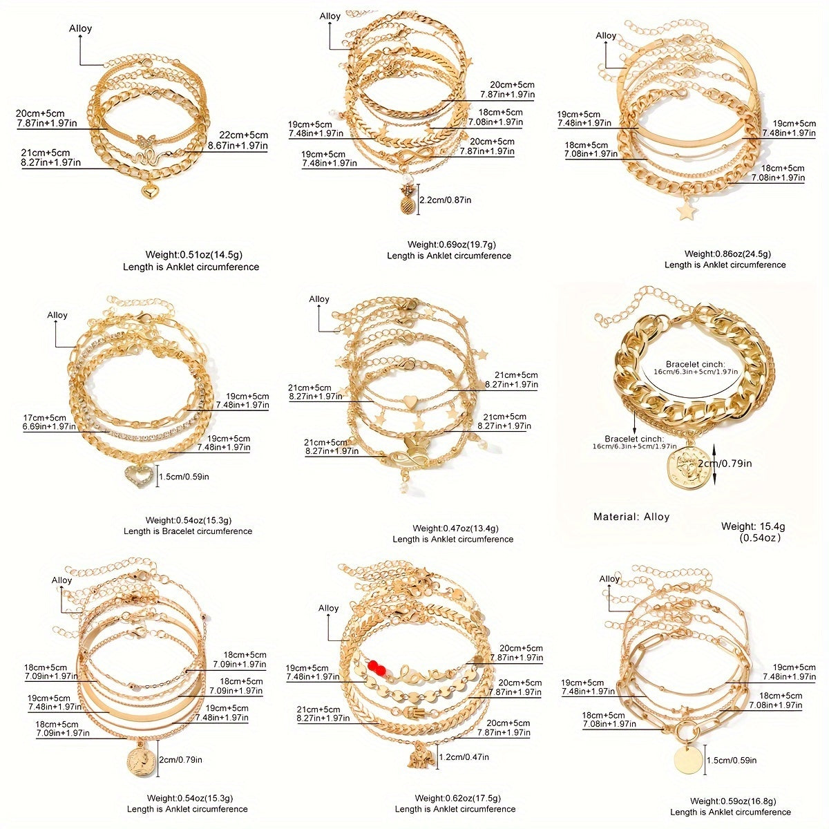 38pcs Bohemian Retro Anklets, Mixed Layered Chain With Star And Heart Pendants, Vintage Cuban Link Beach Vacation Jewelry, Multi-Layered Stackable Foot Chains For Women