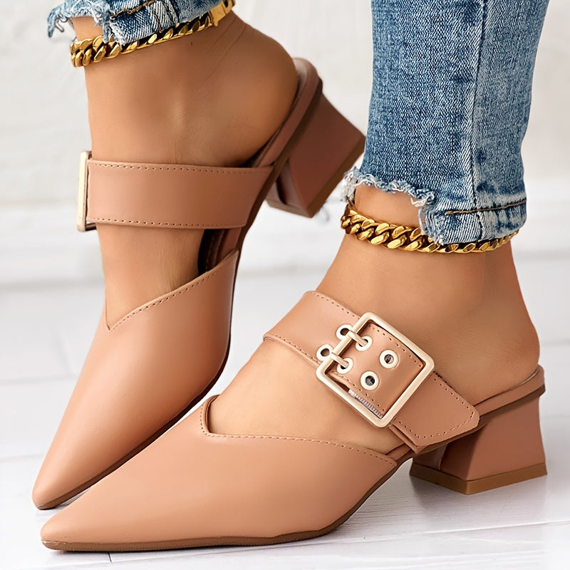 CHICME Women'S Pointed Toe Mary Jane Sandals - Summer 2023 Collection, Chunky Heel, Ankle Strap, Faux Cover, White, Open-Toe Design, Comfortable Fashion Sandals, Chic Footwear | Pointed Toe Sandals | Mary Jane Style Sandals