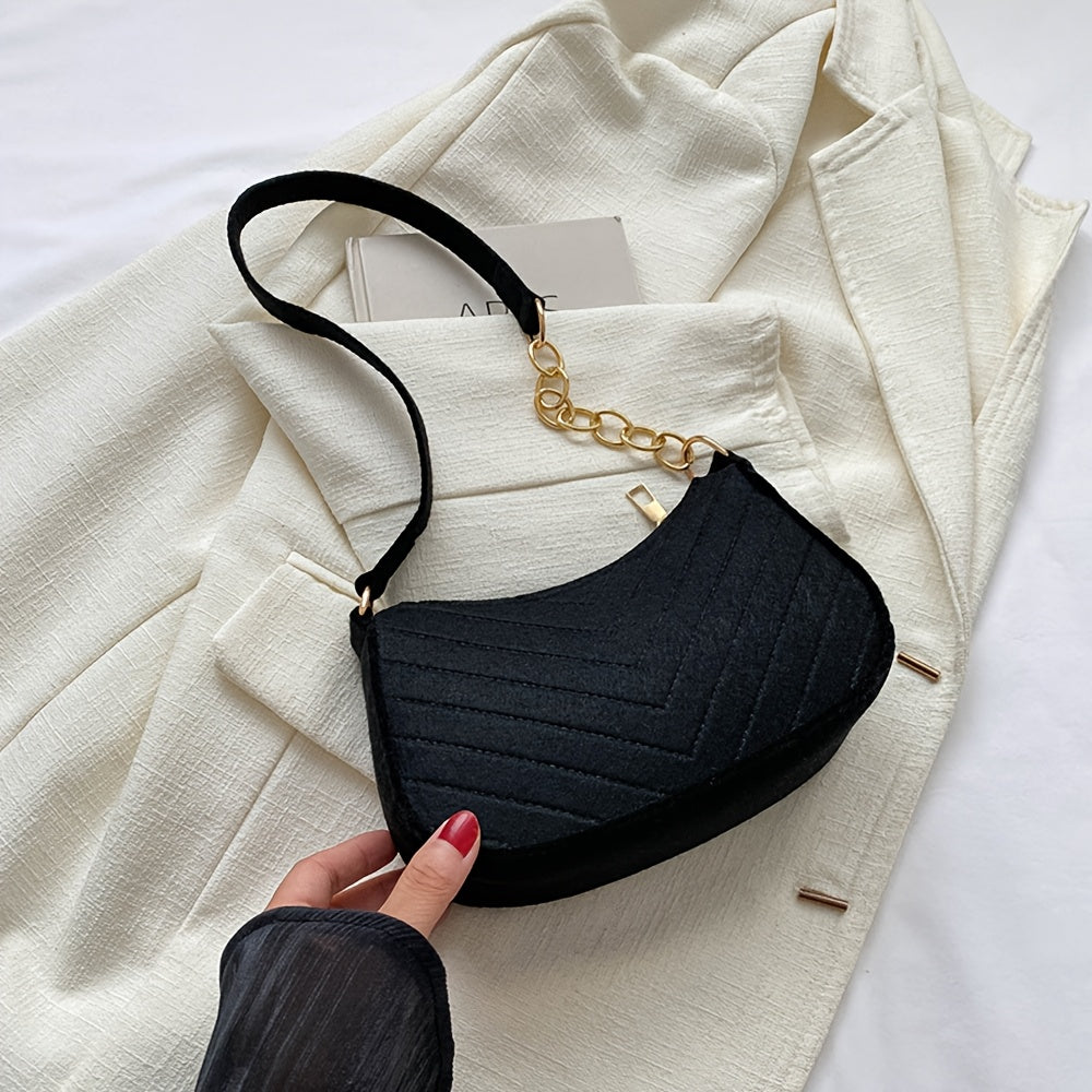 Chic Felt Women's Shoulder Bag with Pom-Pom Charms - Adjustable Strap, Quilted Design, Available in White/Red/Black - Ideal Holiday Gift, Novelty Purse