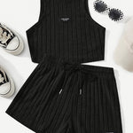 Elegant Directional Fashion Women'S Striped Skin-Friendly Tank Top And Shorts Set