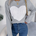 Long-Sleeved Pullover Sweater with a Sweet Heart Pattern for Autumn And Winter Casual Wear.
