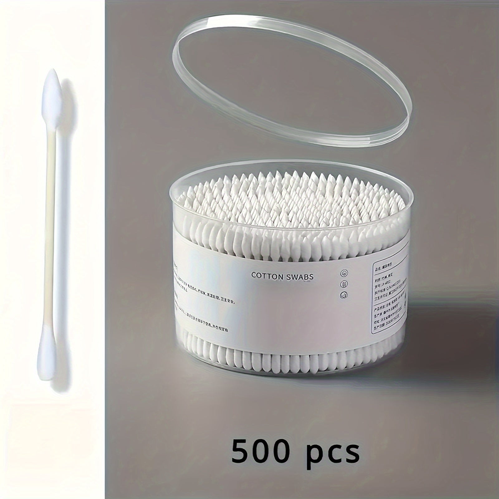 500pcs Natural Cotton Swabs with Thick Spiral Tips & Solid Fungus Sticks - Pointed Round Design for Precise Cleaning, Unscented, Individually Packaged in Clear Plastic Containers