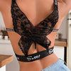 Sexy Black Lace Butterfly Backless Cami Top with Wide Straps and "SWEET" Lettering - Deep V-Neck, Semi-Sheer Women's Lingerie