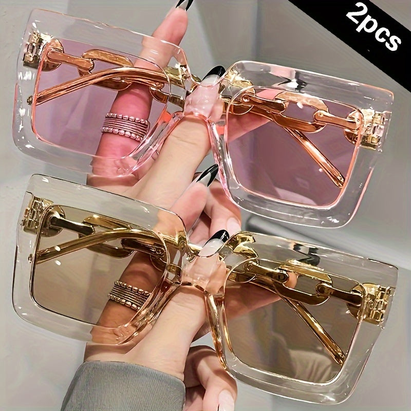 2Pairs Luxury Oversized Fashionable Glasses for Women, Large Wquare Frame, Fashion Glasses, Suitable for Parties Ands.