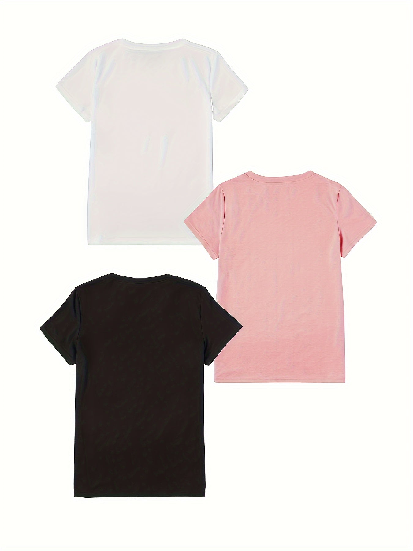 [3 Packs Crew Neck T-Shirt] 3 Packs Letter Print Crew Neck T-Shirt, Casual Short Sleeve T-Shirt For Spring & Summer, Women's Clothing