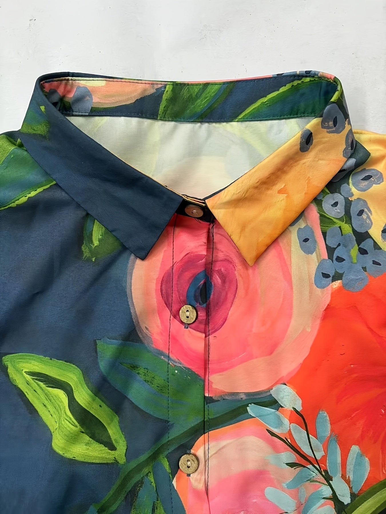 Vibrant Color Print Long Sleeve Casual Turnover Collar Button Shirt, Loose Fit for Daily Outing and Vacation, Must-have in Wardrobe