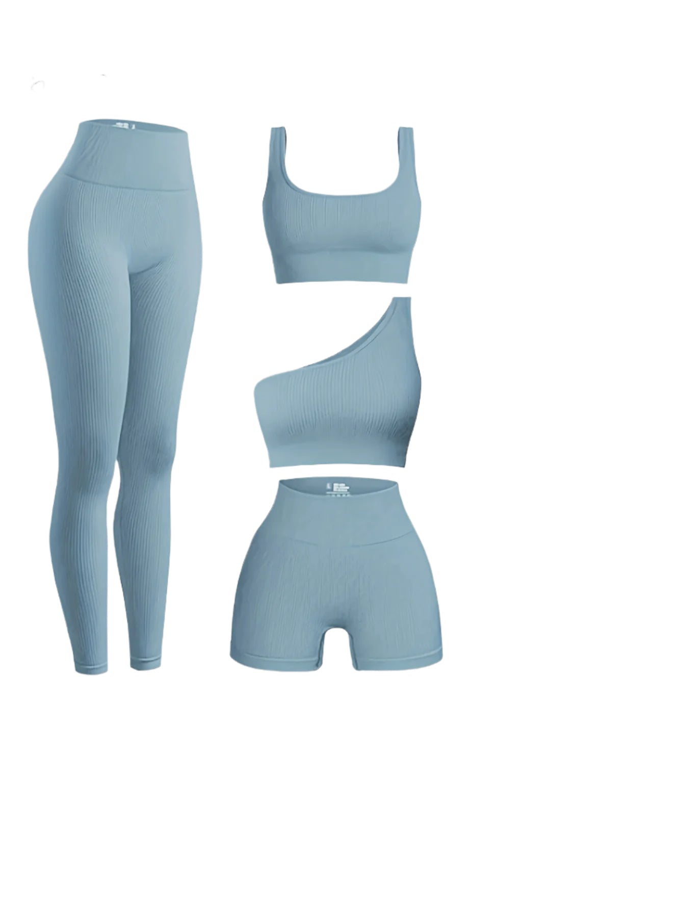 4-Piece Women's Rib-Knit Sports Yoga Set – Seamless High-Stretch Activewear for All Seasons