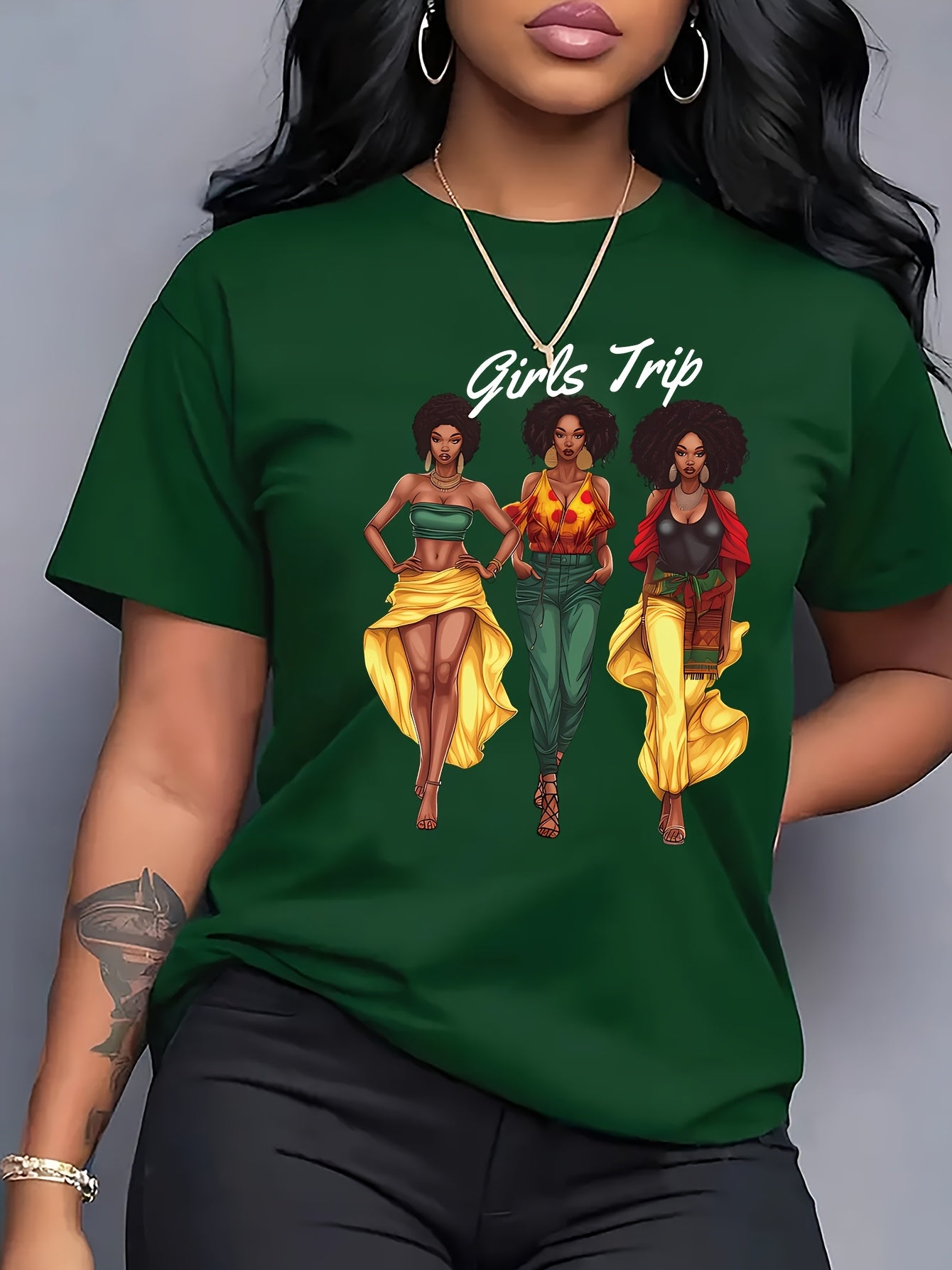 Women'S " Trip" Graphic T-Shirt - Casual Red Crew Neck Short Sleeve Top with Vibrant Floral Design, Perfect for Spring & Summer, Casual Wear|Vibrant Print|Comfortable Fit