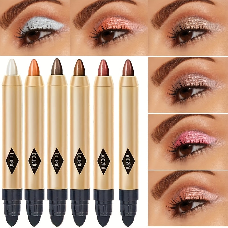 6pcs Dual-Ended Shimmery Eyeshadow Stick - Shimmering Pink & Purple Highlighter, Long-Lasting Waterproof Eye Makeup in Matte & Metallic Finishes