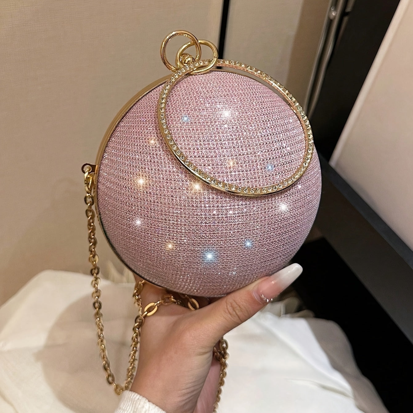 Shiny Mini Round Glitter Evening Bag - Classic Dinner Clutch Purse for Women - Carnaval Music Festival Handbag