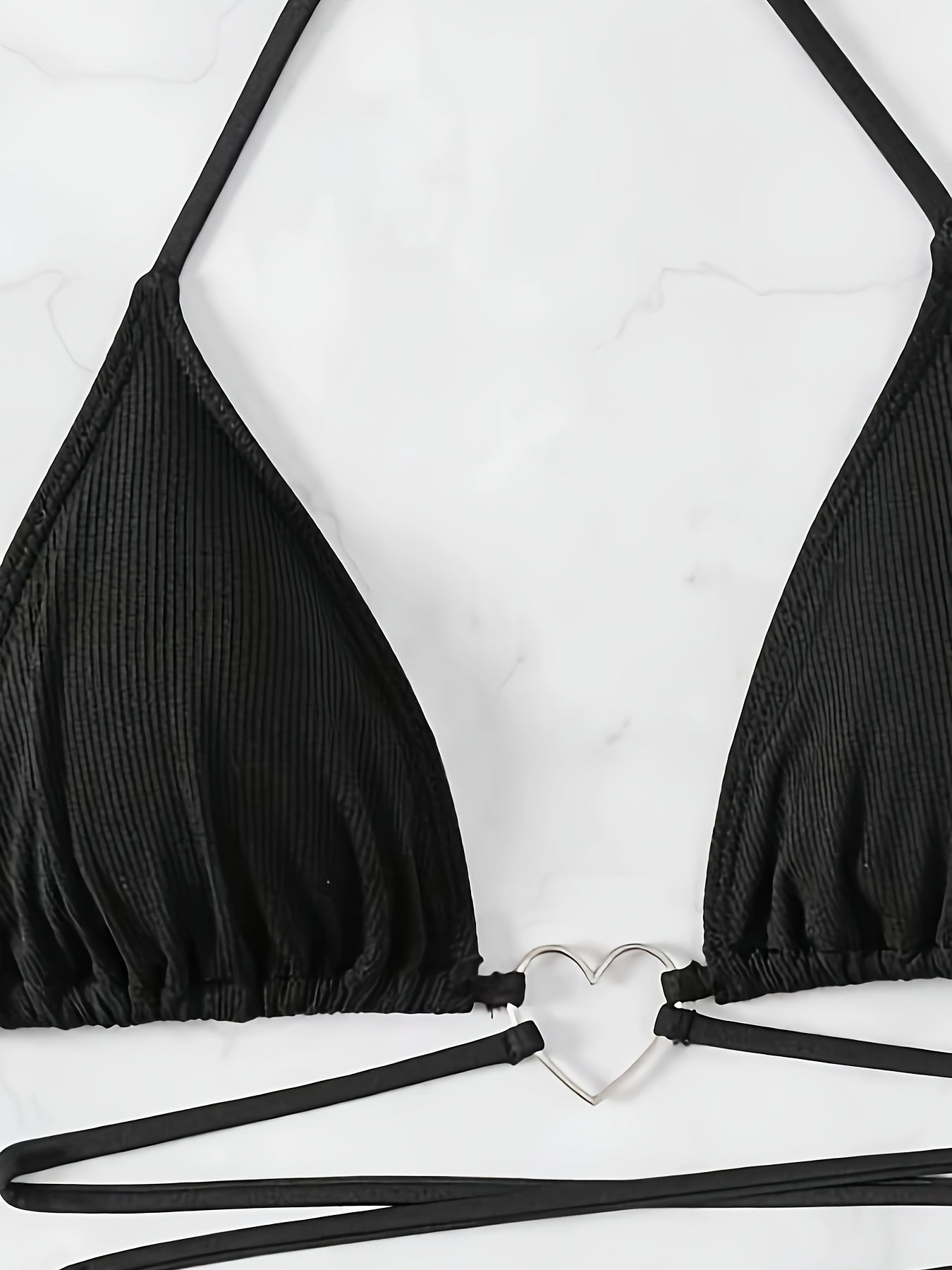 2 Piece Set Solid Color Sexy Halter Neck Backless Heart-Linked High Cut Bikini, Women's Swimwear & Clothing