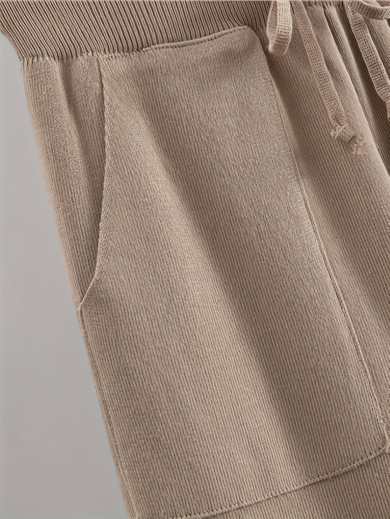 Solid Color V-Neck Exposed Shoulder Slimming Waist Knitted Two-Piece Set with Tie Rope Long Pants for Women