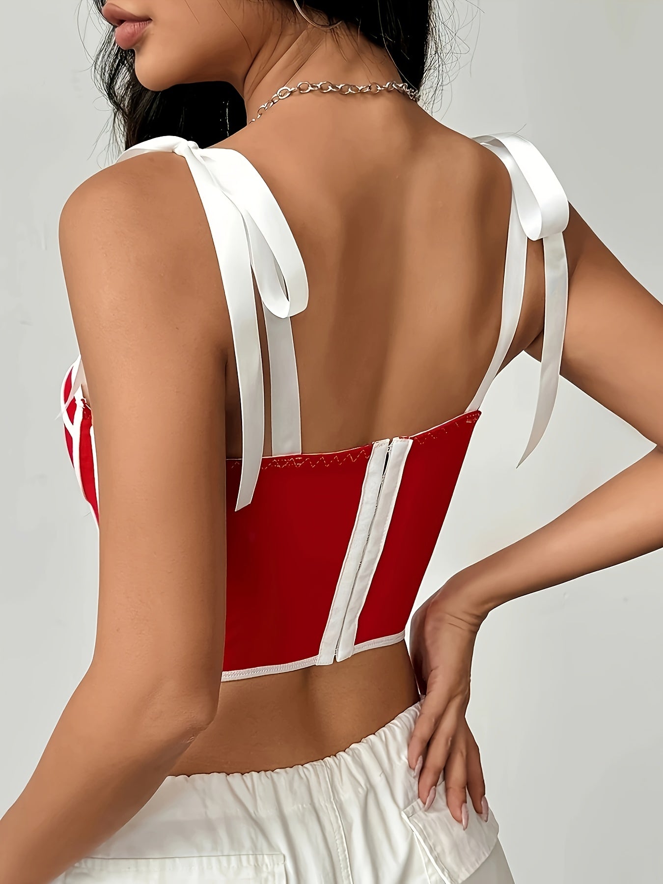 Elegant Black and White Ribbon-Embellished Mesh Cami Top with Color Block Design and Boning Detail - Sexy Spring/Summer Collection for Women, Womens Fashion|Elegant Halter Top| Delicate Lacing
