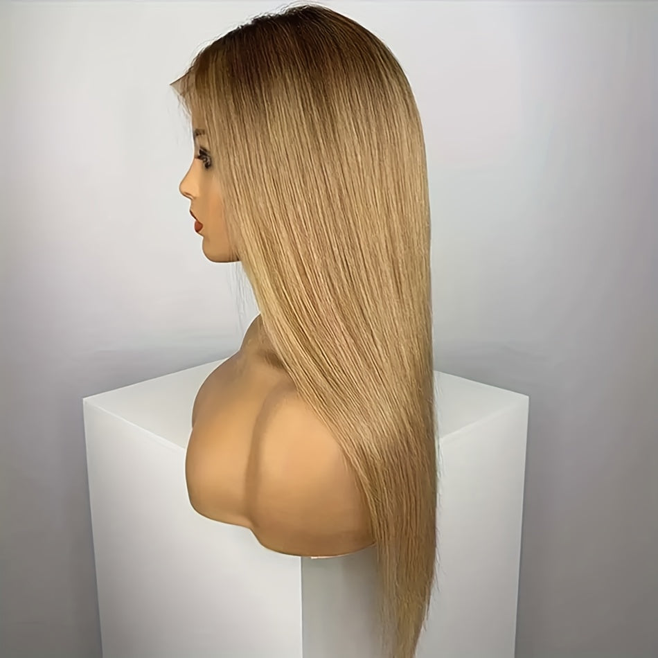 [Everyday Elegance] Super Soft Gradient Brown 30" Long Straight Synthetic Lace Front Wig - Density, 13x4x1 Deep Parting, Glueless Pre-Plucked, Heat Resistant for Daily Wear, High Temperature Fibe