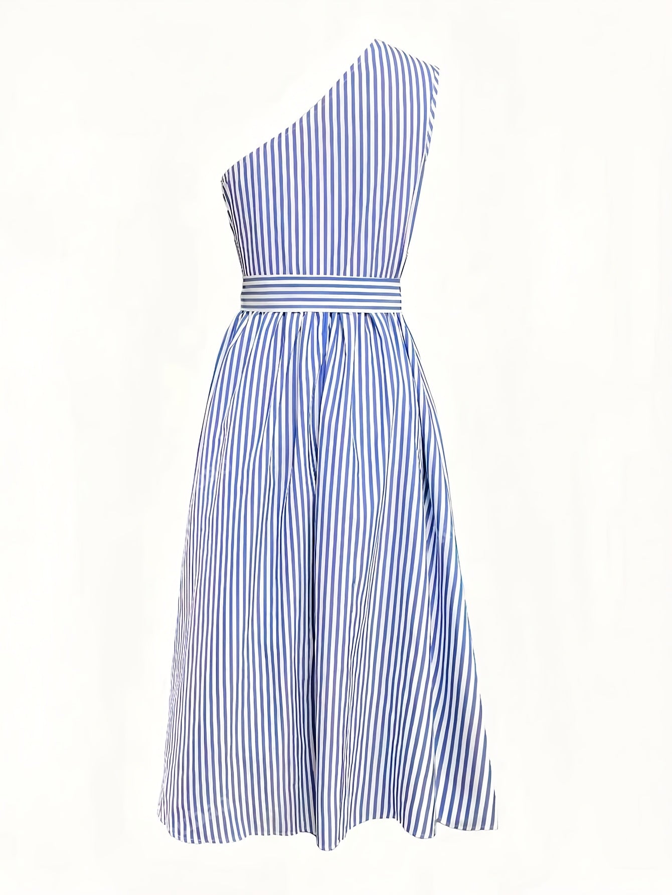 Women'S Casual Loose Fit Striped Sleeveless Dress with Belt, Off the Shoulder Collar, Side Pockets - Perfect for Spring/Summer