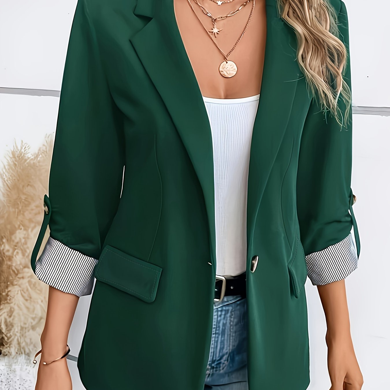 Notched Collar Button Front Blazer, Elegant Long Sleeve Blazer For Office & Work, Women's Clothing