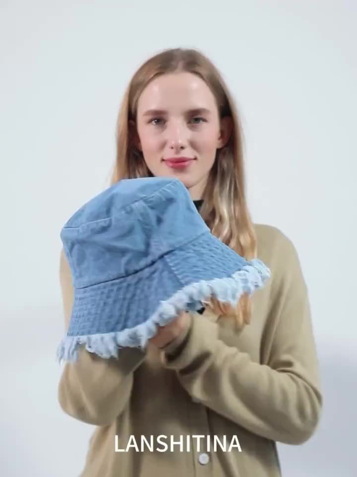 Stylish Basin Bucket Hat - Lightweight, Distressed, Raw Hem, Casual Sunshade Fisherman Cap for Women and Girls - Blue Denim Washed, Soft, Breathable, Adjustable, Perfect for Outdoor Activities