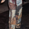 Plus-size Women'S Fashionable Spliced Wide-leg Pants, Featuring Buttons, Zippers And Color-block Design, Are Made Of Imitation Denim Fabric. With The Printing Process, An Elastic Waistband And A Loose Fit, They Exude A Strong