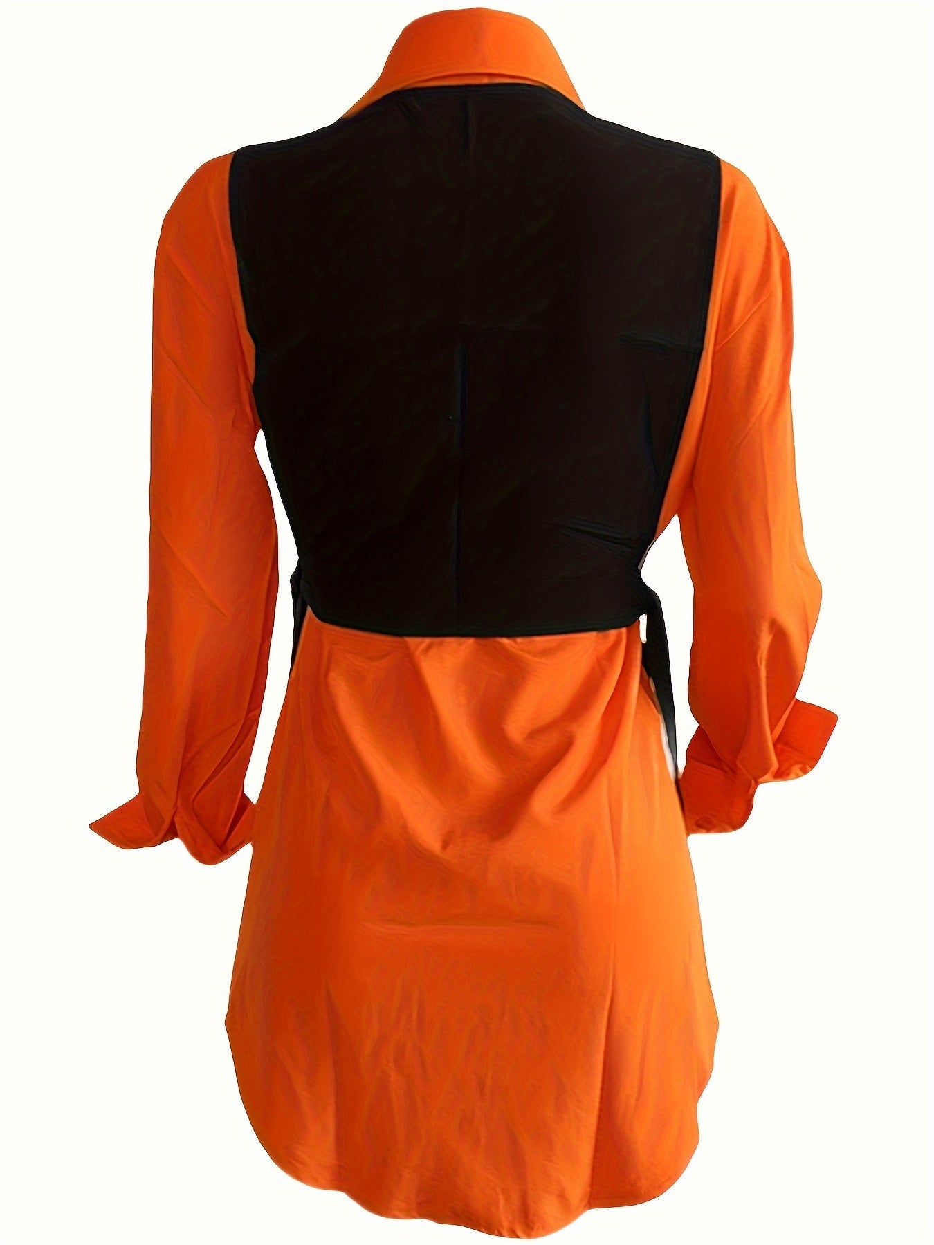Women's Fashion Casual Shirt Dress Set 180085, Elegant V-Neck, Polyester, Solid Color, Long Sleeve, Open Front, Sleeveless Vest, Regular Fit, Spring/Autumn Season
