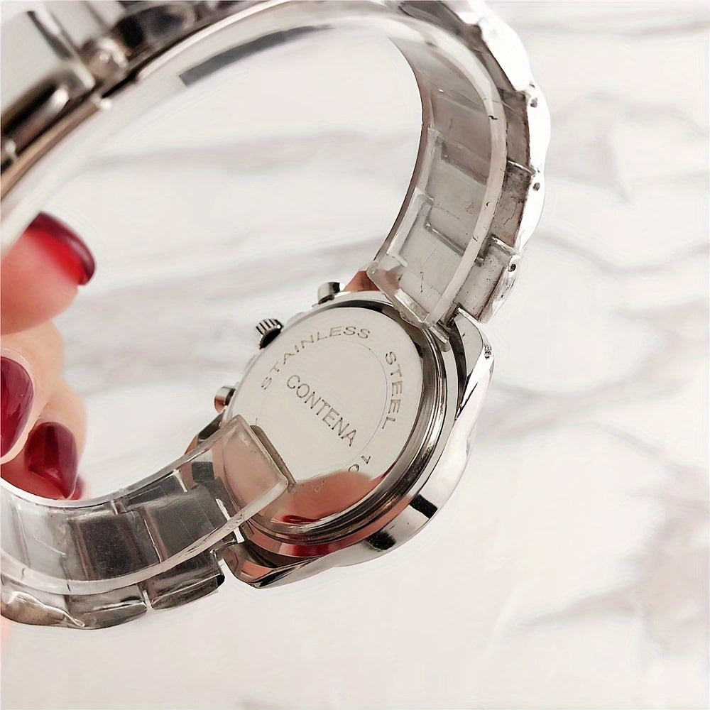 Quartz Watch For Women Stainless Steel Wrist Watch Alloy Pointer With Bracelet Set For Gifts Women daily uses Gifts For Eid