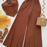 Summer Design Off-Shoulder Crop Top + Elastic Waist Flare Pants Set