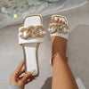 Women'S Solid Color Square Toe Flat Sandals, Fashion Slip-on Beach Slippers with TPR Sole, Man-Made Materials Upper/Inner/Insole, Comfortable Flat Heel