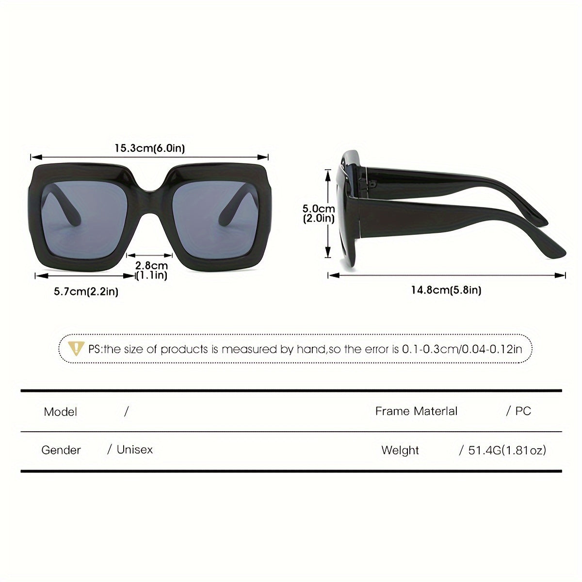 Fashion Square Oversized Glasses for Women, Polycarbonate Frame, Anti-Reflective Resin Lens, Decorative Eyewear