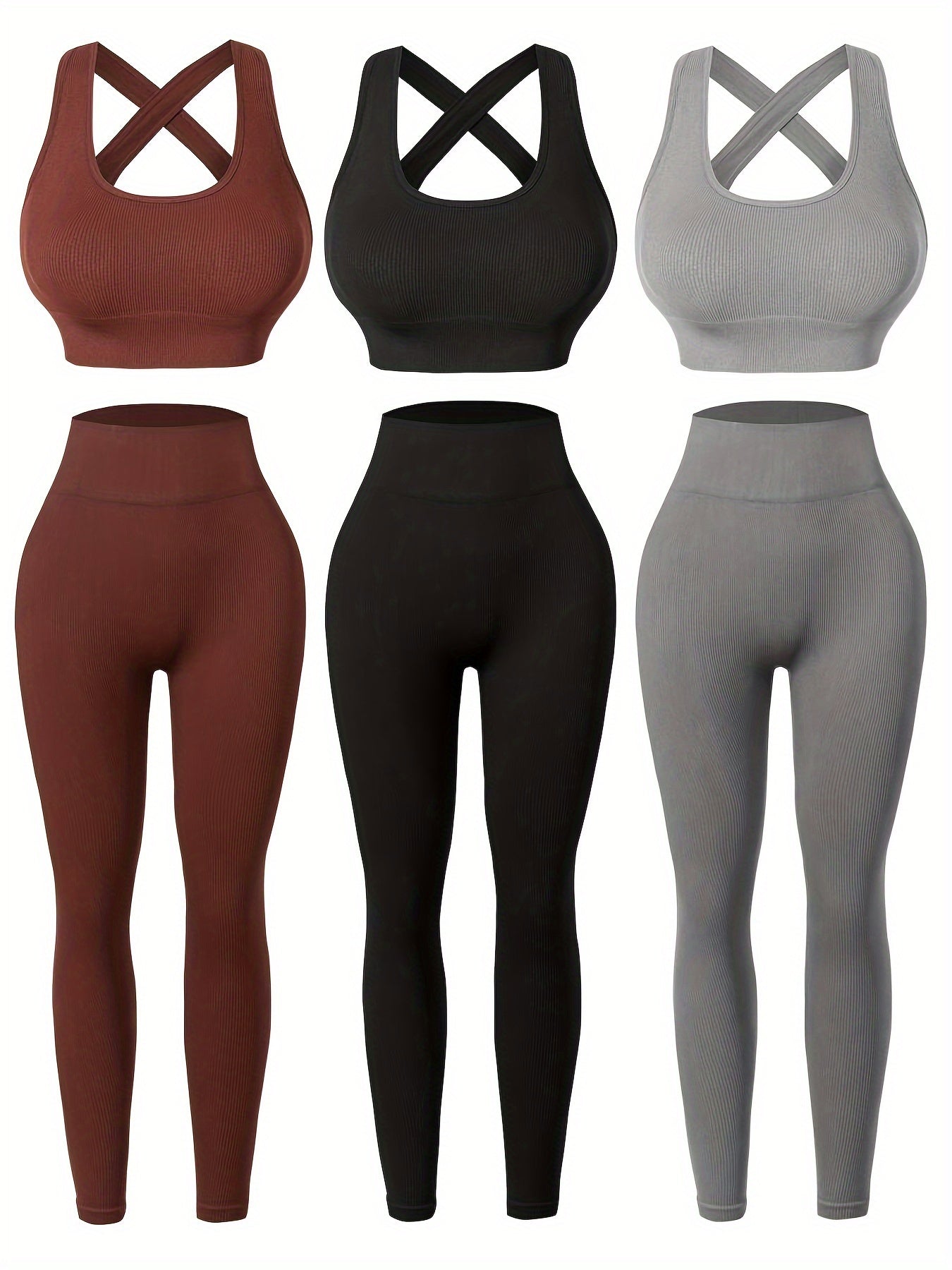 [Seamless Yoga Leggings] 3pack High-Waisted Yoga Leggings Set - Seamless, Breathable, All-Season - With Built-In Bra
