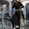 This set includes Women's long-sleeved stand-up collar zippered sportswear and fashionable side-striped tights, high-elastic sports top and high-waisted leggings, suitable for training and running yoga wear. It includes one f