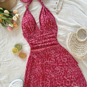 Women's Summer Sleeveless V-Neck Leopard Print Dress - Lightweight Semi-Sheer Ruffled Hem, Machine Washable Stretchy Spaghetti Strap Casual to Evening Outfit