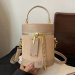 Elegant Striped PU Crossbody Bag with Adjustable Shoulder Strap, Zipper Closure, and Polyester Lining - Trendy Bucket Handbag for Women