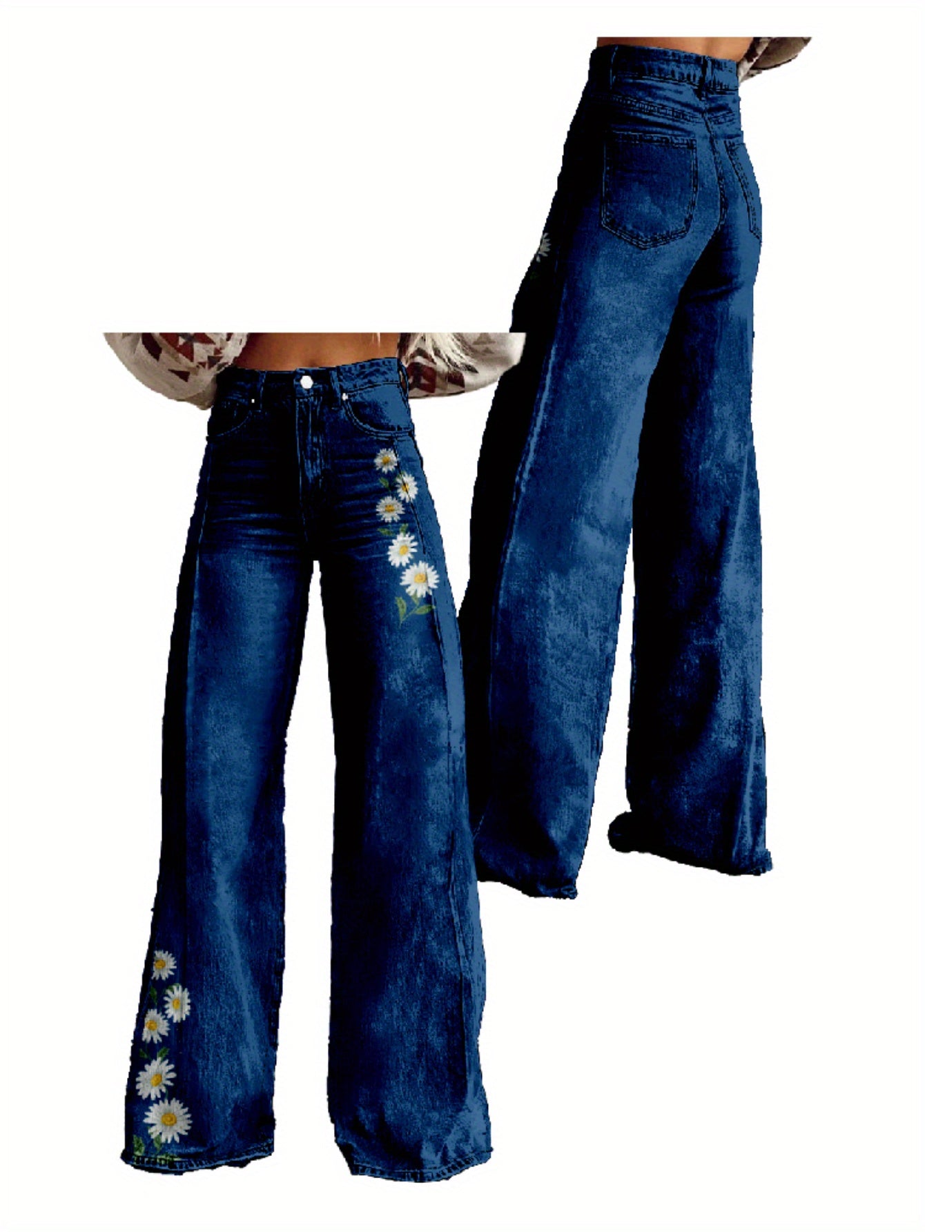 Imitation Jeans Wide Leg Versatile Flared High Waisted 3D Printed Women'S Baggy Pants Abstract Geometry Element A Line Hanging Feel Casual Comfortable Loose Floor Length Pants Spring Autumn Polyester Y2K