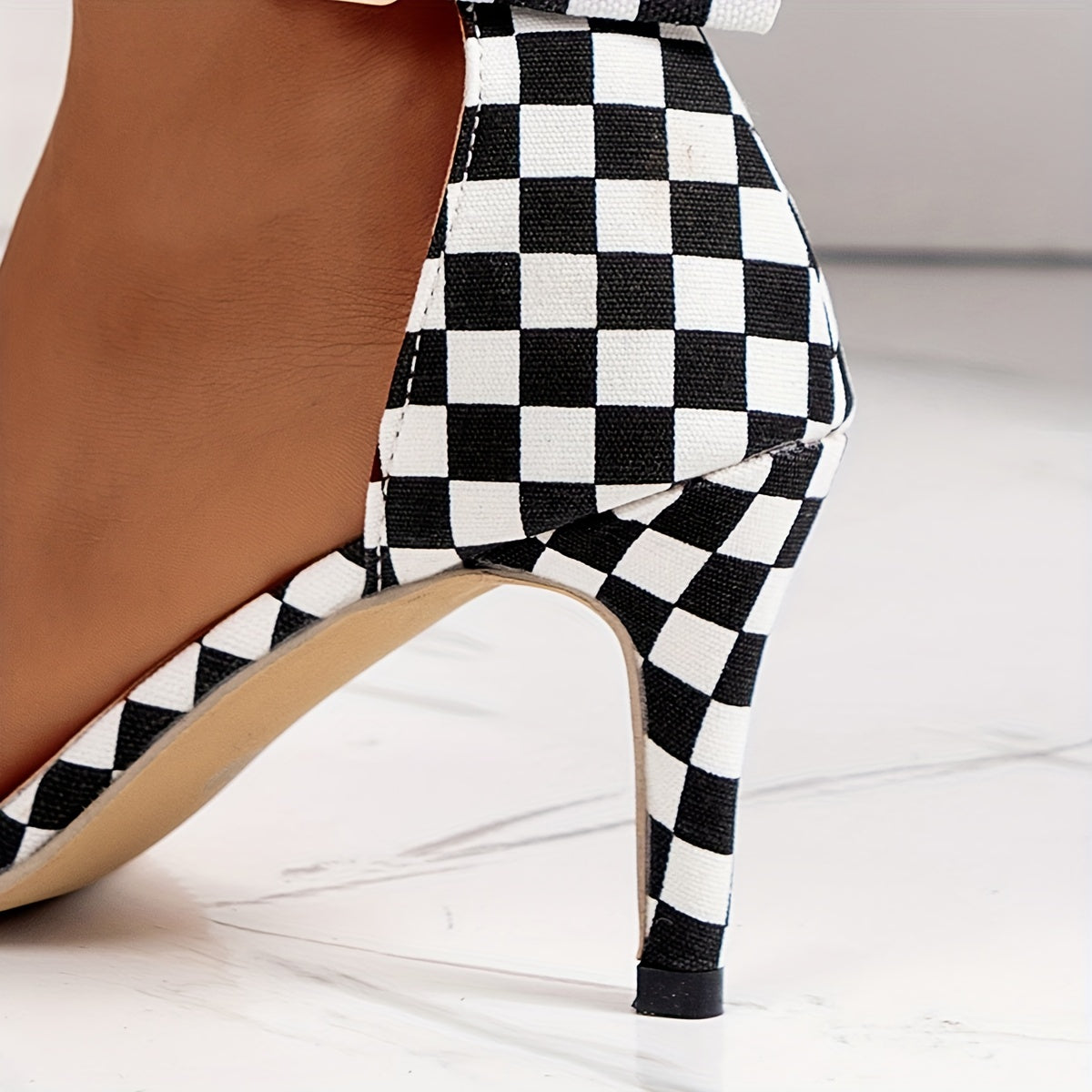 Women's Plaid Pattern Stiletto Heeled Sandals, Trendy Open Toe Buckle Strap Heels, Fashion Dress Pumps