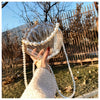 Casual Acrylic Pearl Beaded Shell Crossbody Bag with Removable Strap, Transparent Unlined Clutch with Buckle Closure, Checkpoint-Friendly Fashion Accessory