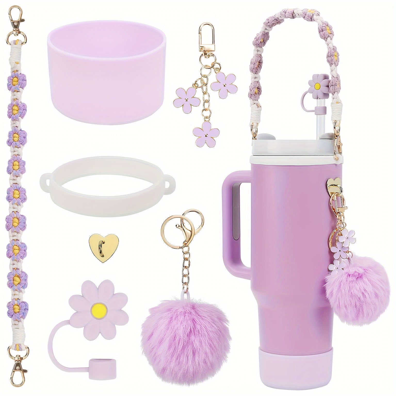 Stanley Cup Accessories Set: Handle Strap, Sleeve, Straw Cover & Charms for 40oz & 30oz Insulated Cups