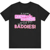 Black Graphic T-Shirt with "I'm Playing Dress Up & It's Impressing My Baddies!" Print - Bold Pink & White Lettering, Regular Fit Round Neck Tee for Casual Wear & Social Gatherings, Playful Fashion Statement | Fashionforward T