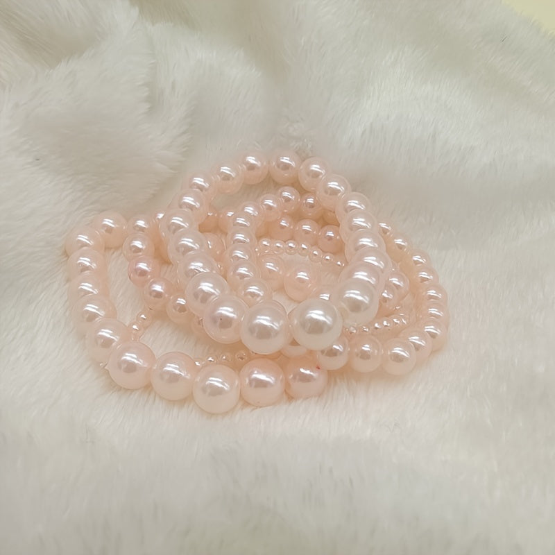 5pcs Elegant French-Inspired Acrylic Faux Pearl Bracelet Set - Vintage Chic Multi-Layer Beaded Stacking Wrist Jewelry, Ideal for Daily Wear & Gifting