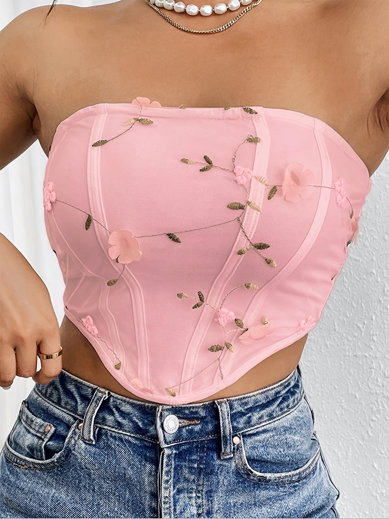 Summer Women'S Fitted Strapless Top in Pink